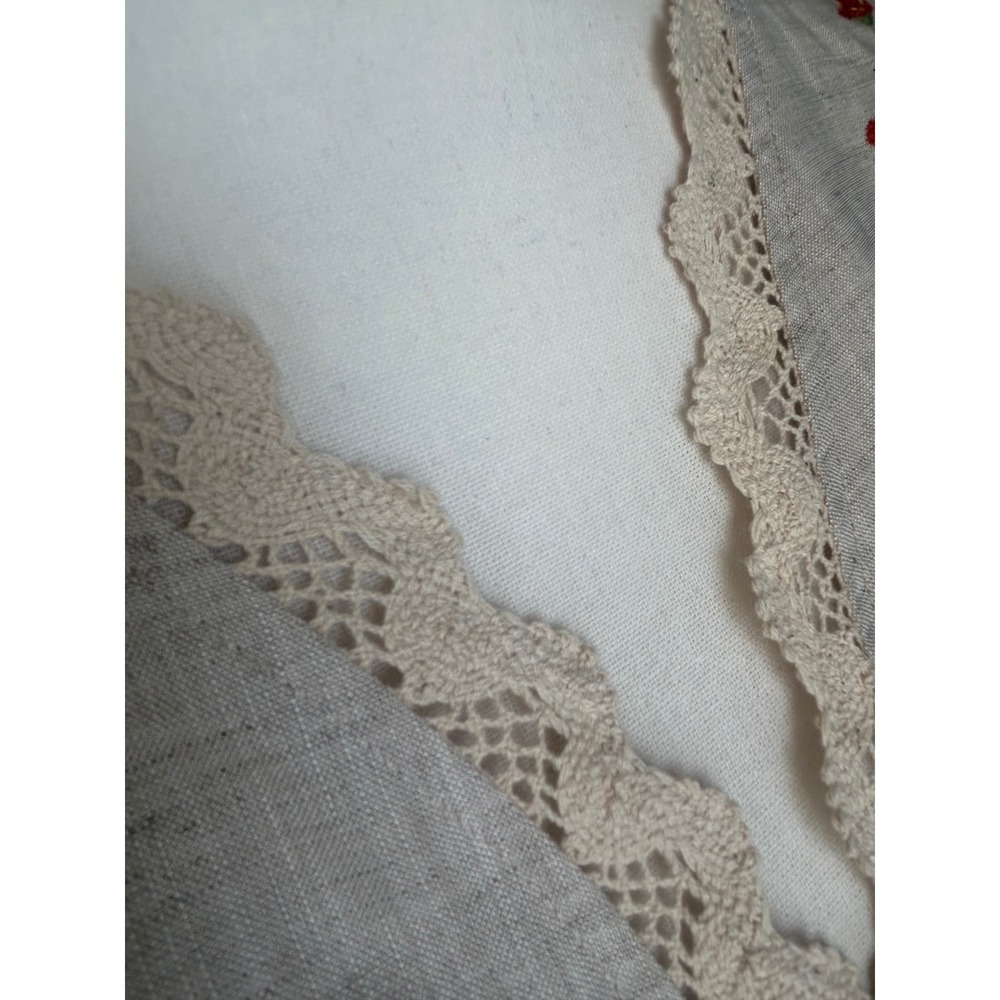 VICI Floral Embroidered Linen Blend Tie Front Lace Trim Top VC1416T Beige Small - Picture 7 of 8
